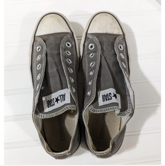 Converse All Star Grey Low Top Sneakers Mens 6 Womens 8 No Laces Classic Canvas - Picture 2 of 7